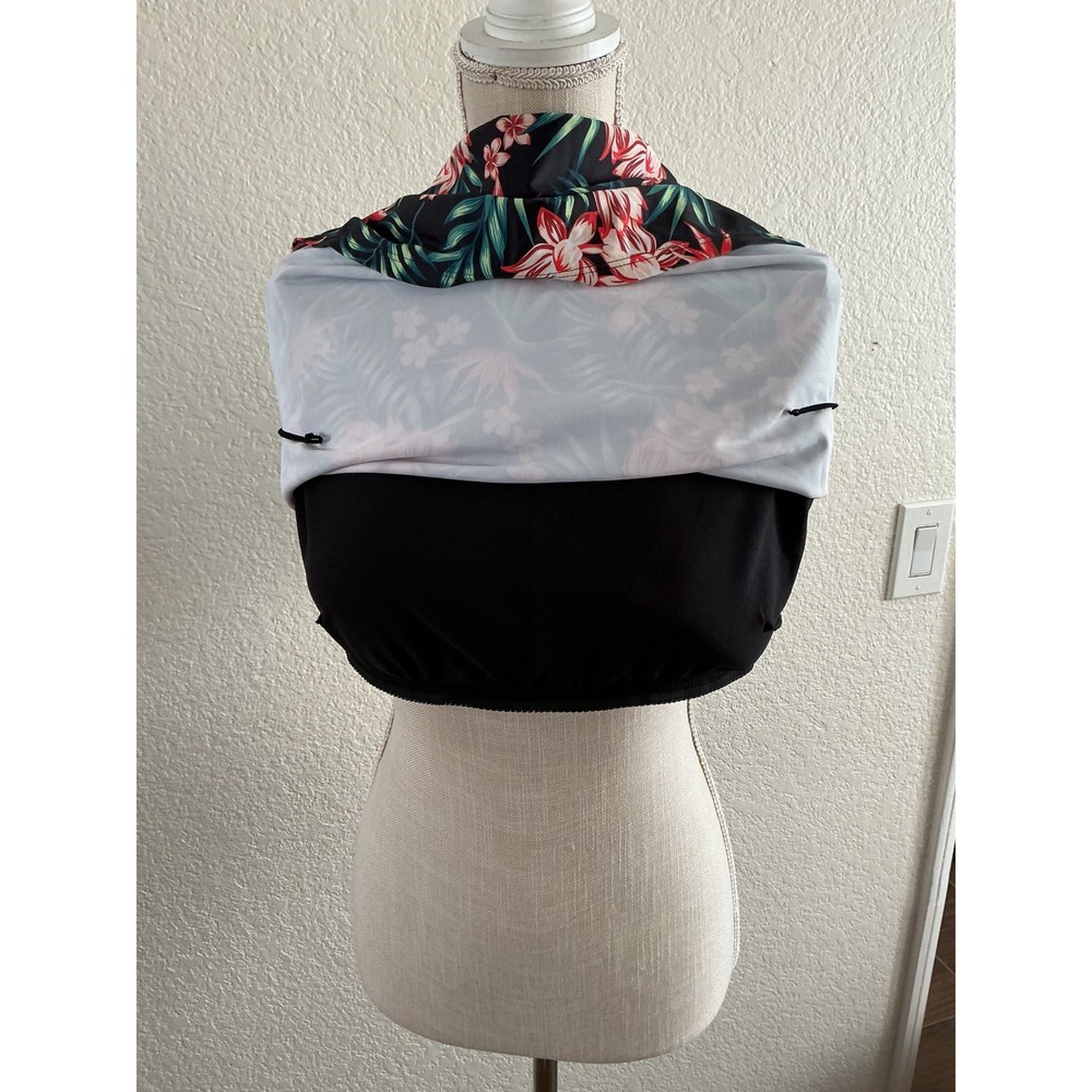Unbranded Tropical Floral Rash Guard Swim Top XL Built-in Shelf Bra Blk Hibiscus - Picture 3 of 6